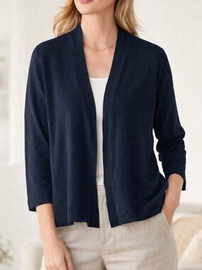 J Jill Cardigan Medium Navy Open Front Organic Cotton Minimalist